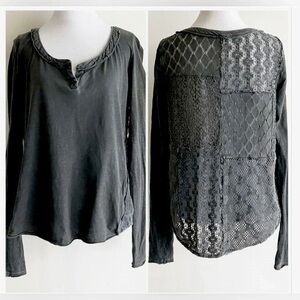 Gray Lace Back LS Fall Pullover Boho Tunic Top Women’s L 12-14 EUC